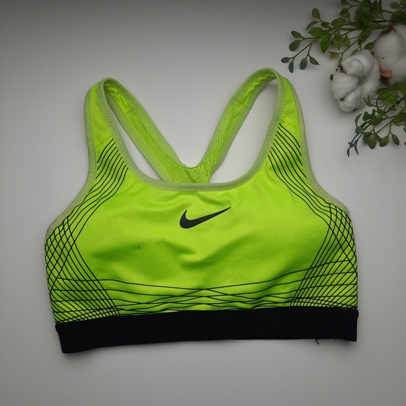NIKE DRI FIT Neon Yellow Black Sports Bra S - Picture 4 of 9